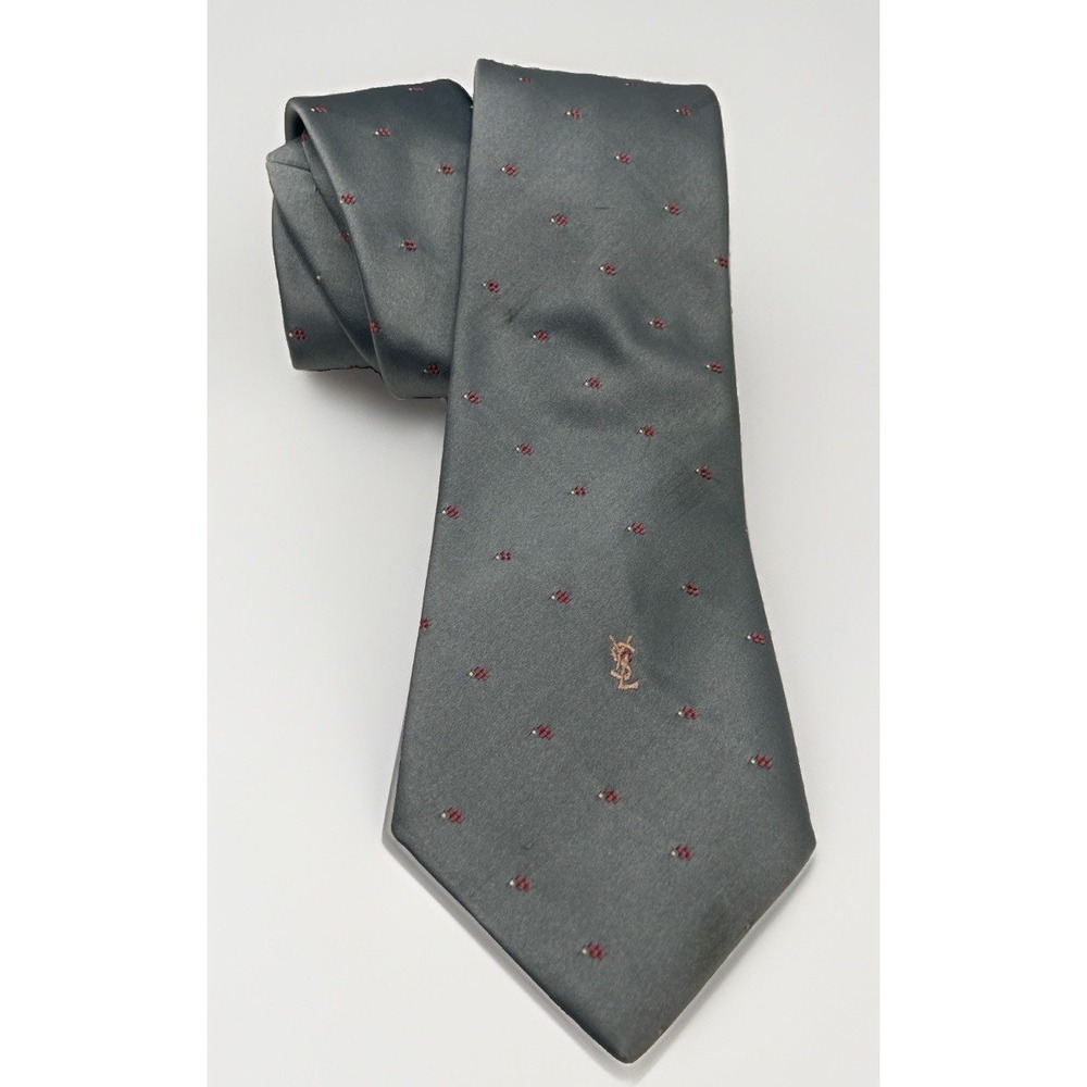 Vintage Yves Saint Laurent Neck Tie Light Blue With Pink Geometric Pattern Logo